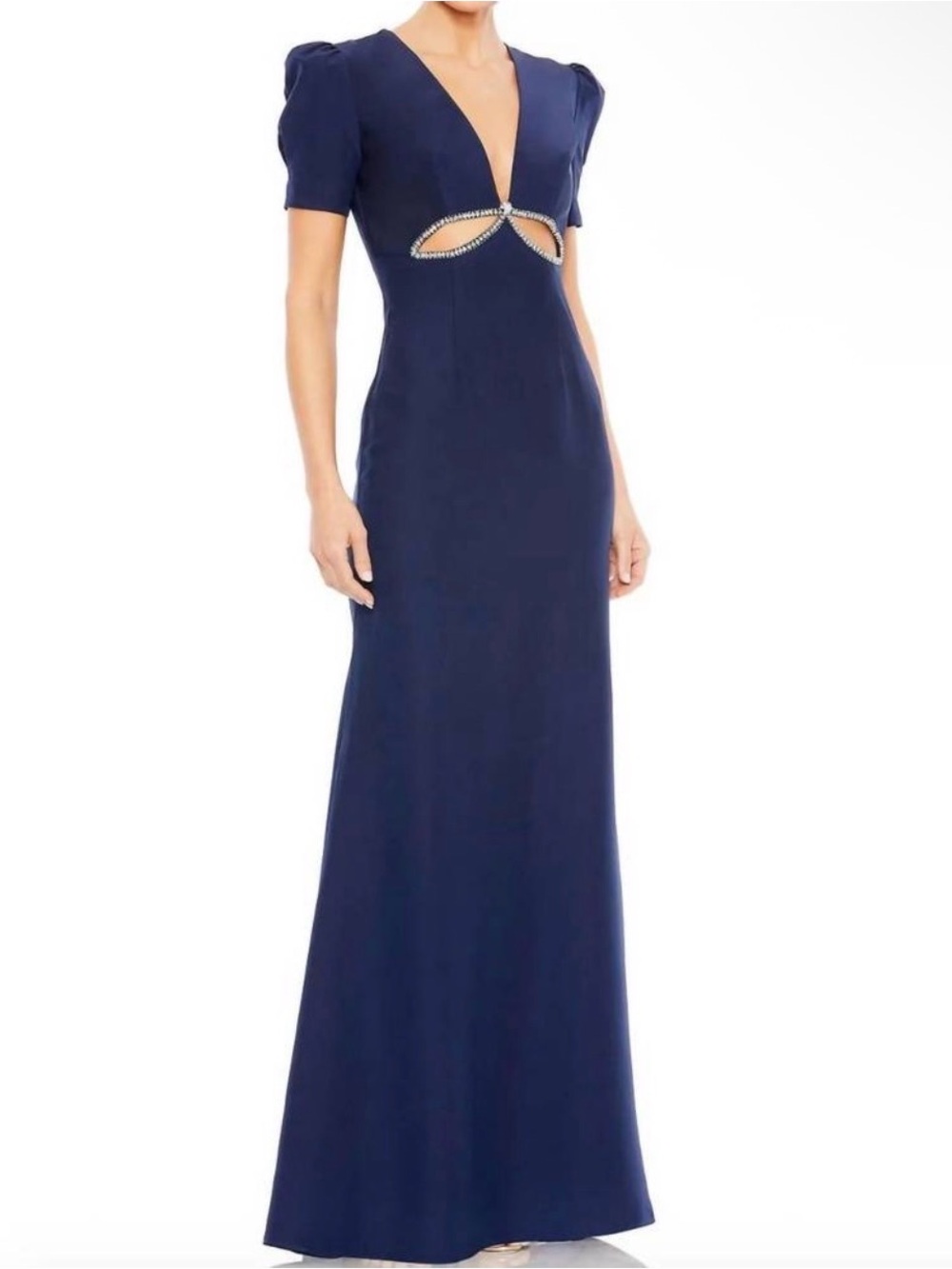 IEENA for Mac Duggal 2630 Size 0 Navy Cutout Evening Gown with Crystal Trim NWT